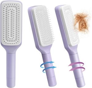 Self-Cleaning Retractable Hair Brush with Anti-Static Bristles Portable Combs Rotating Handle for Men Women & Children Heatless Haircare Tool