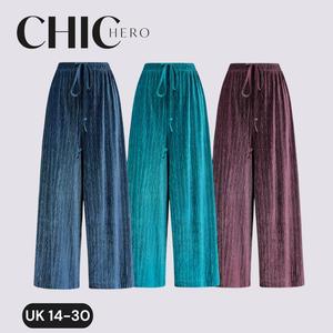 ChicHero Elastane Velvet Plisse Wide Leg Comfortable Pants Fabric Womenswear Blouses Bottom Casual Elastic Elegant Solid high  waist  pants  for  women black  friday  sale