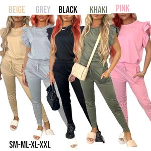WOMENS FRILL LOUNGEWEAR T SHIRT SOFT TRACKSUIT CASUAL COMFORT Fabric Outfit Womenswear Lady Basic Overalls Minimalist