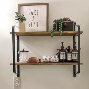 LivingandhomeRustic Wood Wall Shelf – 2-Tier Industrial Floating Storage Rack for Kitchen, Bathroom, Living Room