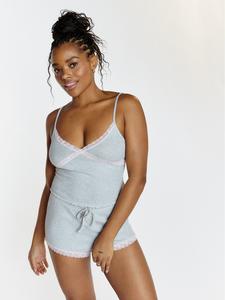 Ribbed Lace Short Pyjama Set Grey Marl Mix