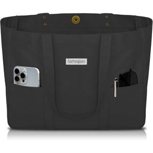 Large Canvas Tote Bag for Women Everything Bag with Pockets and Laptop Sleeve (Black)