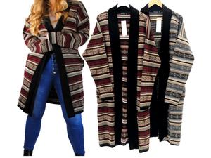 Fashion Luva New Womens knitted long Sleeve Aztec print Cardigan with Pocket ladies Kint Clothing for dail Wear Comfort Knitwear Womenswear Everyday Style Longsleeves Knitting Stripe