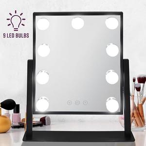 GloBrite Hollywood Makeup Mirror with 9 LED Bulbs - 3 Colour Light Modes & Adjustable Brightness, Touch Screen, 360° Rotation, Durable Metal Frame, No Assembly Needed, for Ladies