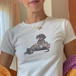Dachshund Print T-Shirt - Womens Baby Tee - Salty Pixie