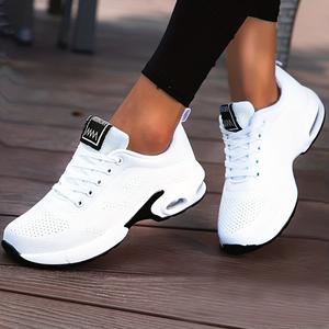 Lightweight Mesh Lace Up Sneakers, Fashion Air Cushion Running Sports Shoes, Women's Footwear Closed Training Girl Athletic Runner Black