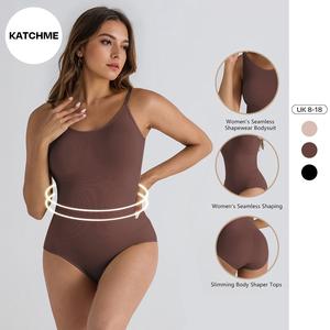 KatchMe Women's Solid Color Thin Straps Bodycon Shaping Jumpsuit (UK8-18) (C),Plain Spaghetti Straps Low-Neckline Tummy Control Stretchy Womenswear