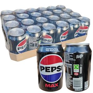 Pepsi Max GB No Sugar Cola Drink Plain Pack Can 330ml - Pack of 24, Maximum Taste, Beverage, Soda, With Barcode