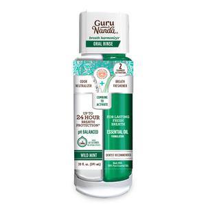 GuruNanda Dual Barrel Breath Harmonizer Mouthwash with Sodium Chlorite & Essential Oils, Freshens Breath, Alcohol & Fluoride Free, Wild Mint Flavor, 20 fl oz