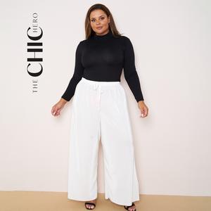 ChicHero Sheer Plisse Elastic Waist Pleated Trousers with Casual Fabric