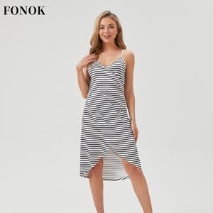 【FONOK】Swim Beachwear Long Maxi Wrap Sarong Beach Dress Womens Striped Bikini Cover Casual Polyester Sleeveless Summer Irregular Striped Beach Dresses Outdoor Sling Dresses Multi Ways Beach Holiday Beach Dresses