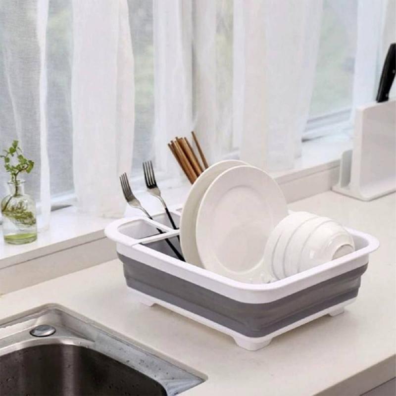 Livingandhome Folding Dish Drainer Rack Plastic Collapsible Dish Rack ...