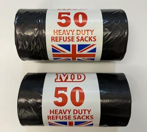 50 HEAVY DUTY BLACK REFUSE SACKS - STRONG - THICK - RUBBISH BAGS - BIN LINERS 72.5CM X 85 CM