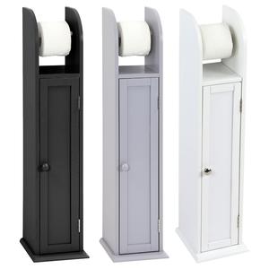 Taylor & Brown Free Standing Tall Wooden Toilet Paper Roll Holder Bathroom Cabinet Tissue Storage Cupboard Stand with Shelf, W18cm x D20cm x H79cm