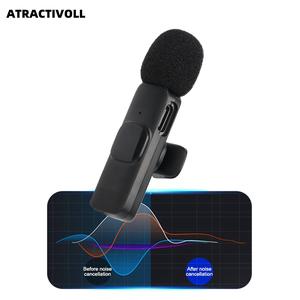 【ATRACTIVOLL】Audio Video Recording Mini Mic Wireless Lavalier Microphone Music Smartphone Black
