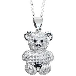 Swarovski Crystals Teddy Bear Necklace in Sterling Silver with Gift Box 18 inch chain