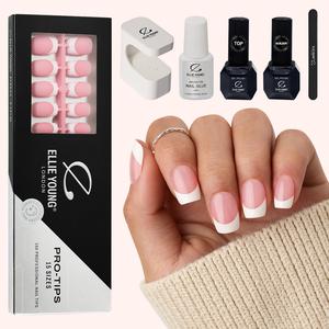 [ ProTips-French Kit ] PRO-TIPS 150pcs Pink Short Square French Nail Tip, 15 Sizes Press-On Nails, Gel Acrylic Nail Extensions for Easy DIY, Ellie Young