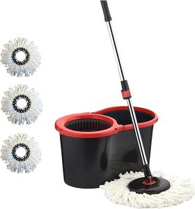 Bargain Factory Black Spin Mop Set with Bucket and Replacement Heads - Adjustable, Cleaning Stainless Steel Absorbent Microfiber Wooden 360  mop spinning  mop spinning  mop spinning  mop magic  mop spin  mop