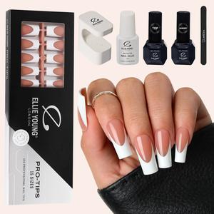 [ PRO-TIPS French Kit ] PRO-TIPS 150pcs Brown Long Square French Nail Tip, 15 Sizes Press-On Nails, Gel Acrylic Nail Extensions for Easy DIY, Ellie Young
