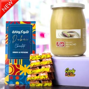 Dubai Viral Kunafa Chocolate 200g Bar - Pistachio and Kunafa flavour & Pistachio Cream Spread - Pisti Sicilian Italian 600g - Snack and Dessert