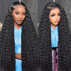 Curly Wave Lace Front Wigs Human Hair Pre Plucked 13x4 Curly Lace Front Human Hair Wet Wavy Waterwave Glueless Frontal Kinky Curly Wave Wig for Women, Pre Plucked, 180 Density, Average Cap, Tangle Free