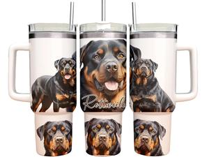 40oz Rottweiler Tumbler with straw- Personalised gift her / him Vacuum flask for hot and cold drinks Drinkware Stainless Steel Bottles Bottled Portable