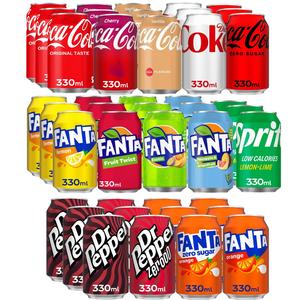Coca-Cola Mix Pack of 42 (3 Cans each) -Coca Cola Original, Cherry coke, Diet Coke, Zero Coke, Vanilla Coke, Sprite, Dr Pepper, Dr Pepper Zero, Fanta Orange, Fanta Orange Zero, Fanta Lemon, Fanta Fruit Twist, Fanta Exotic, Fanta Pineapple, Beverage Drink