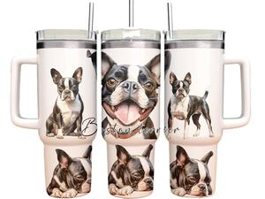 40oz Tumbler with straw- Boston Terrier Dog- Personalised gift for her / him- Vacuum flask for hot and cold drinks