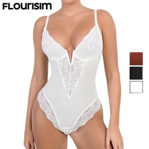 FLOURISIM Women's Tummy Control One-piece Shapewear Large Size Breathable Hollow Lace Shapewear Shapewear