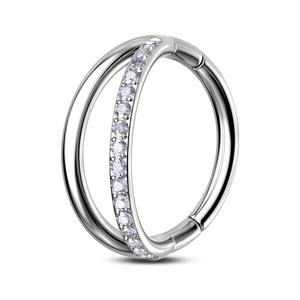 Oufer 18G/20G Titanium Half CZ Double Hoop Nose Ring