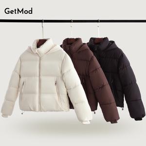 【Low to ￡6.99 for Short Jacket】 GetMod New Winter Classic Fitted Hooded Puffer Jacket , Women Winter Basic Warm Coat with Removable Hood Zip Deep Pockets#C12