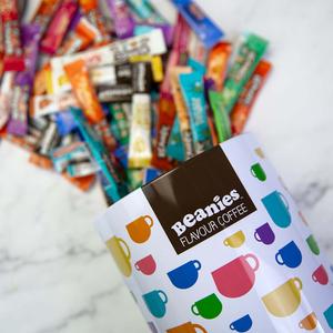 100 Single Serve Flavoured Coffee Sachets in a Tin