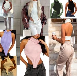Fashion Luva Ribbed Polo Roll Turtleneck Crop Top Sleeveless Tank Top Short Party Club Wear Backlesstop Womenswear Chic Warmer Women Comfort Love Tube Halter Neck