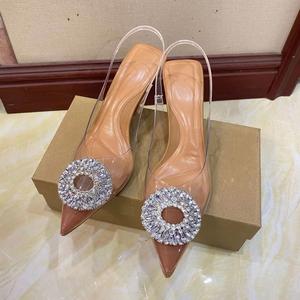 Clear Heels for Women Slingback Pointed Closed Toe Heels with Rhinestones 3 inch Comfortable Stiletto Sandals Pumps Wedding Party Dress Shoes