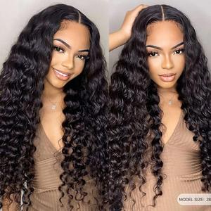 Deep Wave 13x4 Lace Front Human Hair Wig for Women - Curly 13x6 Wet and Wavy Pre Plucked Hairline Bleach Knots, Natural Black Color