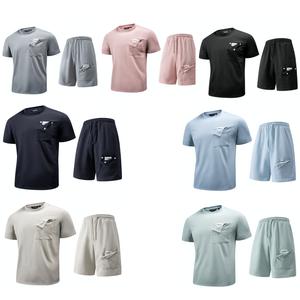 Clovu Mens Chest Pocket Pique Short Set Matching Top Shorts Summer Breathable Fabric Menswear Clothes Stylish Shortsleeve Tropical Holiday Beach Set Coord Small Suits Multicolor Beige Plain