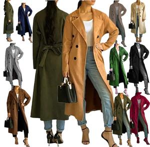 Fashion Luva Belted Faux SuedeTrench Lapel Long  Double Breast Coat jacket. Lightweight Comfortable Womenswear Clothing Casual Chic Collar Elegance Longline Outfits Soft Style Winter Lady Long Sleeve Minimalist ladies cosy cardigan