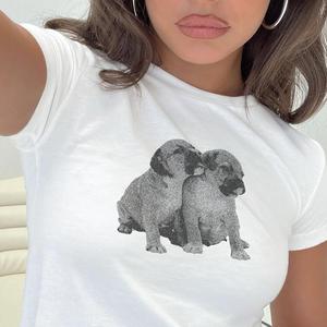 Staffie Puppies Print T-Shirt - Womens Baby Tee - Salty Pixie