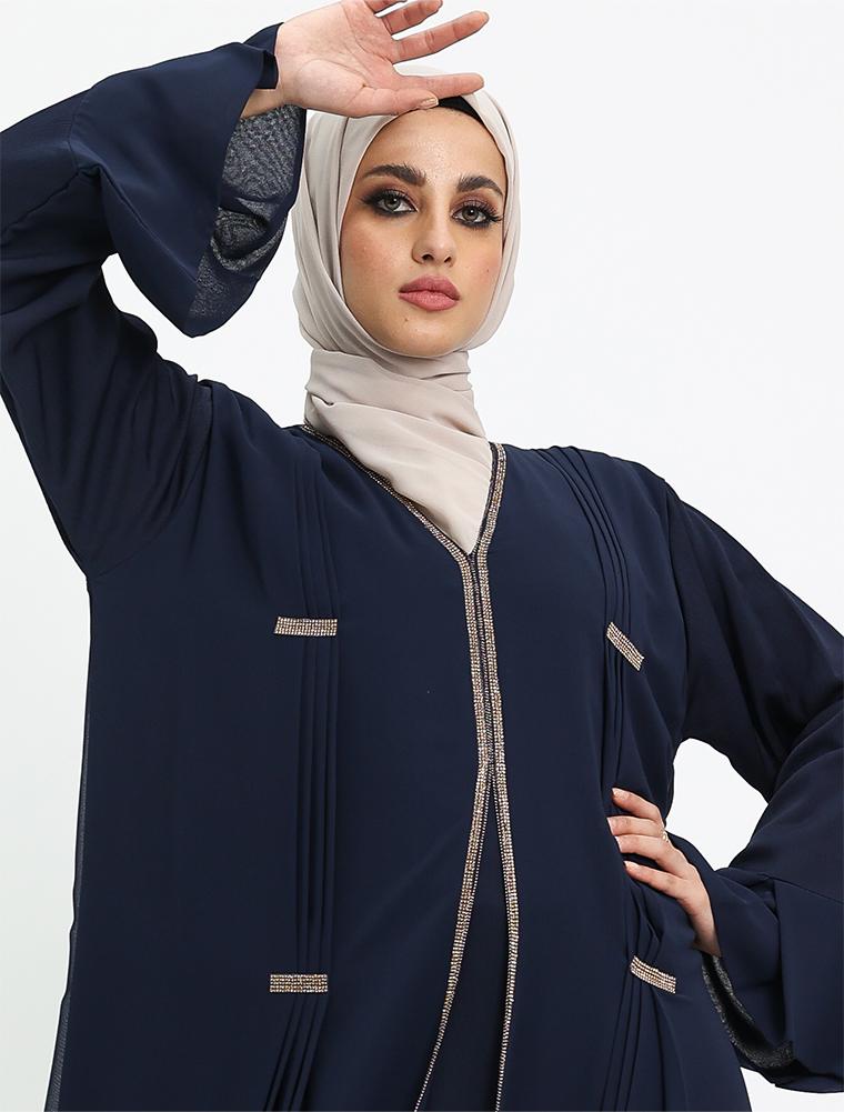 Navy Nur A-Line Chiffon Abaya — Zaytuna Abayas