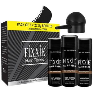 FIXXIE HairFibres with Applicator + Comb, Natural Keratin Hair Thickening Fibers, 27.5g X 3 Bottles, Hair Thickener For Women & Men (3 Pack) Hair Care Cosmetic
