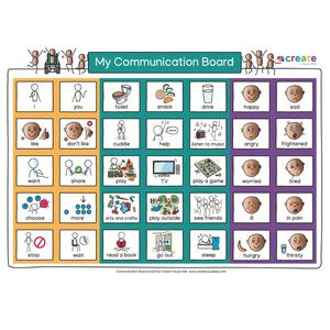 A3 Children's Communication Board with visual symbols to support communication.