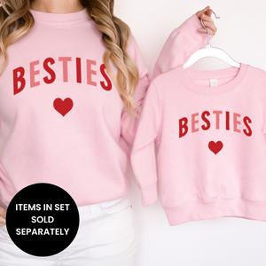 Besties Love Hearts Mum & Kid Matching Pink Sweatshirts (ITEMS SOLD SEPARATELY)