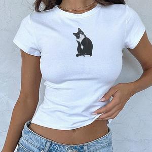 Kitty Print T-Shirt - Womens Baby Tee - Salty Pixie