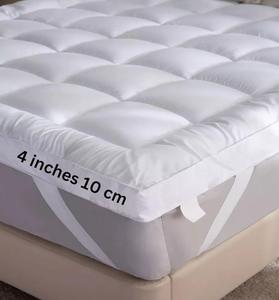 Extra Thick Mattress Topper 4”/10cm With Elasticized Corners | Hotel Quality-Breathable Noiseless Washable Anti SlipFluffy Hypoallergenic Mattress Topper-Supersoft Heavy Fill-Anti Allergy-Stitched and Elasticated Corner Strap-Single Double King Super King