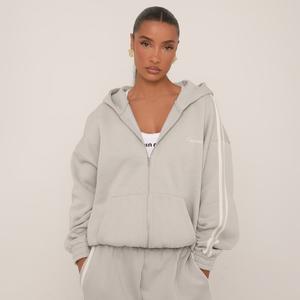 Oversized Contrast Stripe Side Essentials Graphic Hoodie