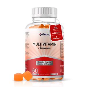 Flebo Vegan Adult Multivitamin Gummies for Women and Men - Vitamin A, B6, D, Iodine & Zinc - Orange Flavour - 60 Two-A-Day Gummies Healthcare Supplement Dietary
