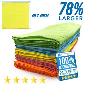 Mega Pack of 40 Large Microfibre Cloths - 40cm x 40cm Microfiber Cleaning Cloths - 40 Pack