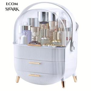 White Makeup Organizer with 2 Spacious Drawers and Cabinet - Elegant Cosmetics & Jewelry Organizer Box