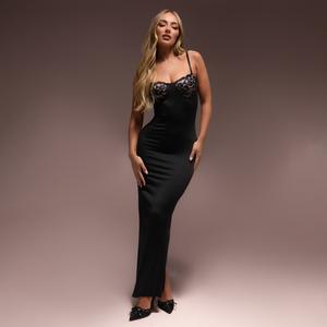 Contrast Lace Detail Strappy Maxi Dress