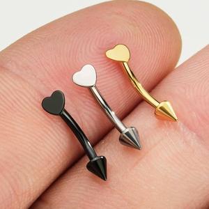 Oufer 16G Titanium Flat Heart & Spike Eyebrow Rook Vertical Labret Ring